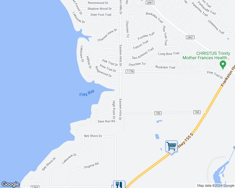 map of restaurants, bars, coffee shops, grocery stores, and more near 20394 Lakeshore Drive in Flint