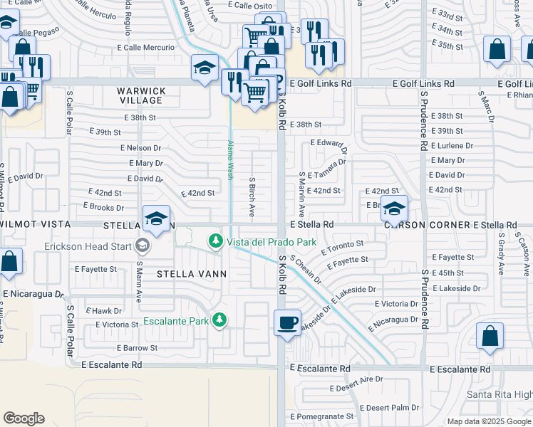 map of restaurants, bars, coffee shops, grocery stores, and more near 7030 East Brooks Drive in Tucson