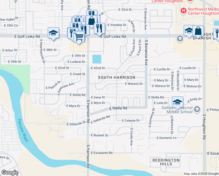 map of restaurants, bars, coffee shops, grocery stores, and more near 9640 East Watson Drive in Tucson