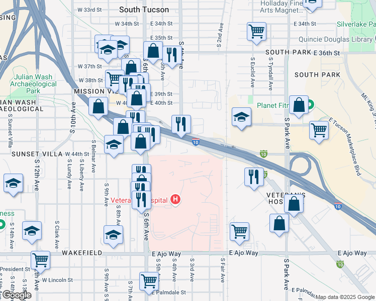 map of restaurants, bars, coffee shops, grocery stores, and more near 700-718 E Benson Hwy in Tucson
