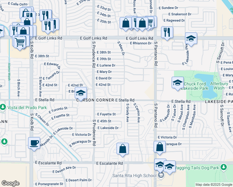 map of restaurants, bars, coffee shops, grocery stores, and more near 3100 South Marc Drive in Tucson