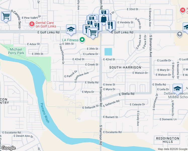 map of restaurants, bars, coffee shops, grocery stores, and more near 9425 East Watson Drive in Tucson