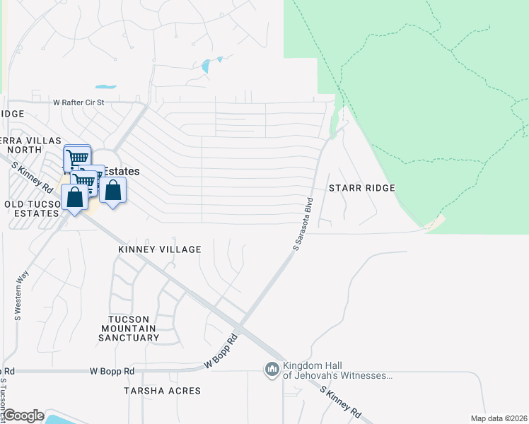 map of restaurants, bars, coffee shops, grocery stores, and more near 5440 West Flying M Street in Tucson