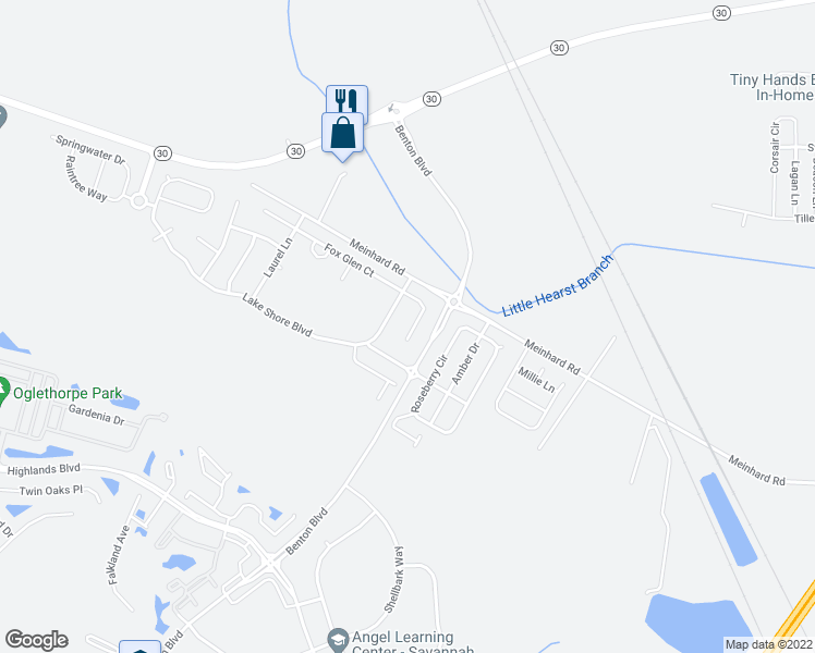 map of restaurants, bars, coffee shops, grocery stores, and more near 190 Fox Glen Court in Port Wentworth
