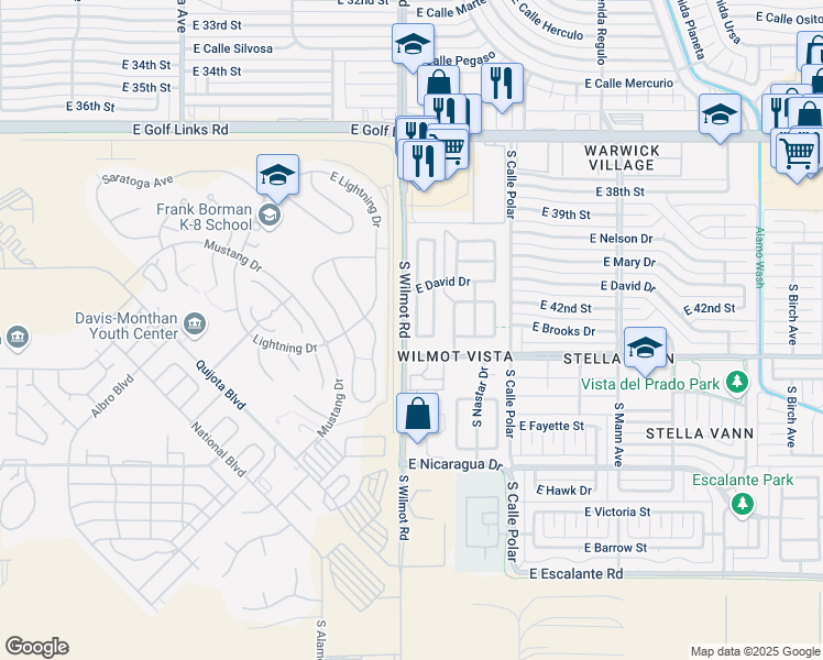 map of restaurants, bars, coffee shops, grocery stores, and more near 3120 South Beck Drive in Tucson