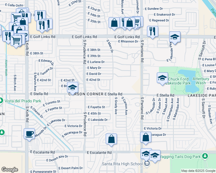 map of restaurants, bars, coffee shops, grocery stores, and more near 3100 South Marc Drive in Tucson
