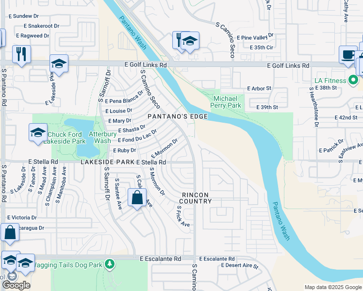 map of restaurants, bars, coffee shops, grocery stores, and more near 8657 East Stearn Lake Drive in Tucson