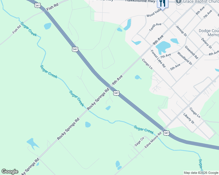 map of restaurants, bars, coffee shops, grocery stores, and more near 10-98 Rocky Springs Rd in Eastman