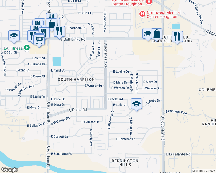 map of restaurants, bars, coffee shops, grocery stores, and more near 3098 South Giovanna Drive in Tucson