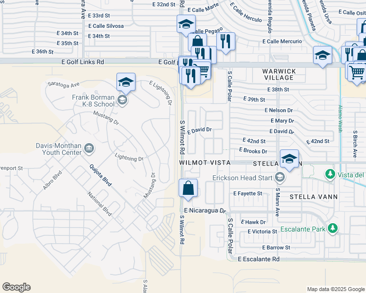 map of restaurants, bars, coffee shops, grocery stores, and more near 3120 South Beck Drive in Tucson