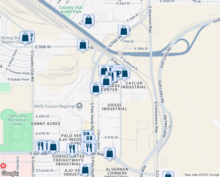 map of restaurants, bars, coffee shops, grocery stores, and more near 3657 E 44th St in Tucson