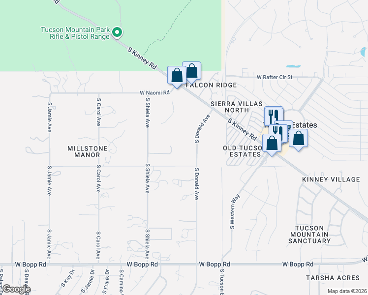 map of restaurants, bars, coffee shops, grocery stores, and more near 3130 South Donald Avenue in Tucson