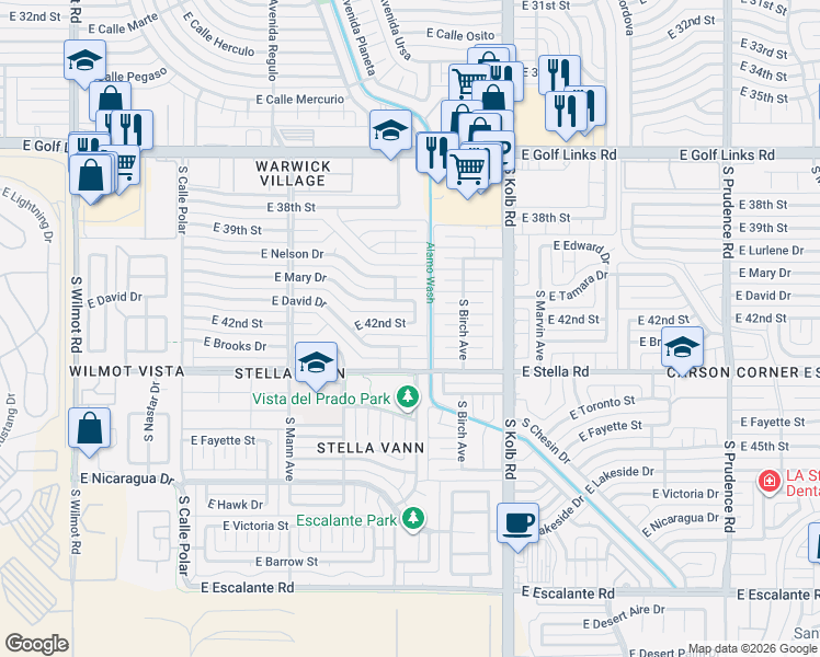 map of restaurants, bars, coffee shops, grocery stores, and more near 6861 East David Drive in Tucson