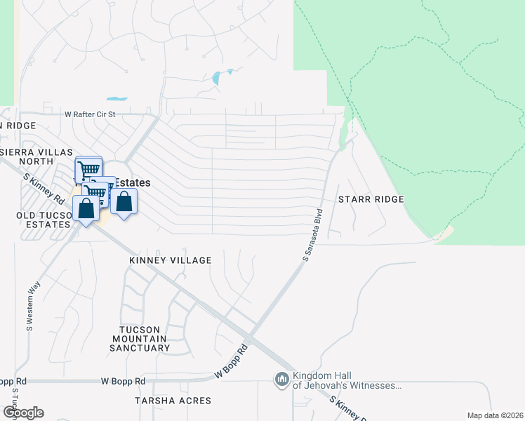 map of restaurants, bars, coffee shops, grocery stores, and more near 5440 West Flying M Street in Tucson