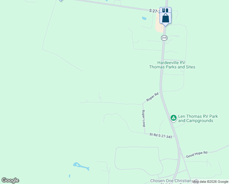 map of restaurants, bars, coffee shops, grocery stores, and more near Roper Road in Hardeeville