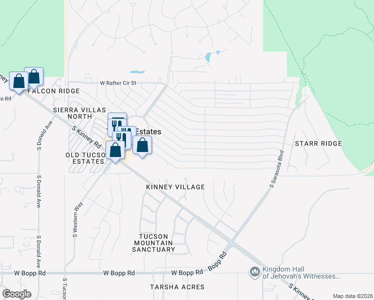 map of restaurants, bars, coffee shops, grocery stores, and more near 5732 West Flying M Street in Tucson