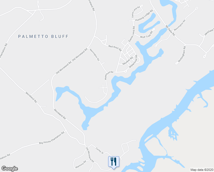 map of restaurants, bars, coffee shops, grocery stores, and more near 319 Waterfowl Road in Bluffton