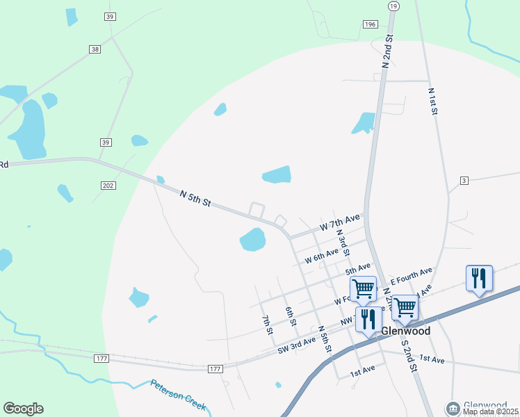 map of restaurants, bars, coffee shops, grocery stores, and more near Apple Village in Glenwood