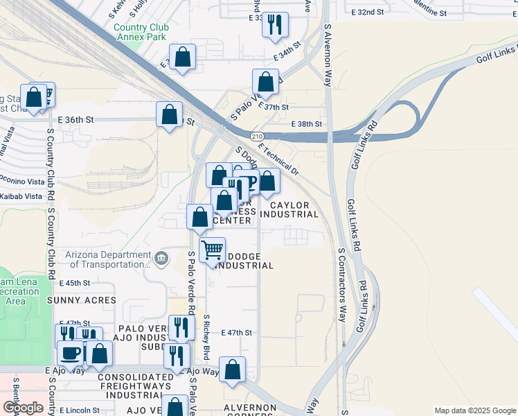 map of restaurants, bars, coffee shops, grocery stores, and more near 3275 East 43rd Place in Tucson
