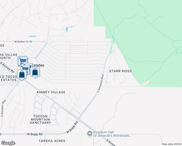 map of restaurants, bars, coffee shops, grocery stores, and more near 5441 West Box R Street in Tucson