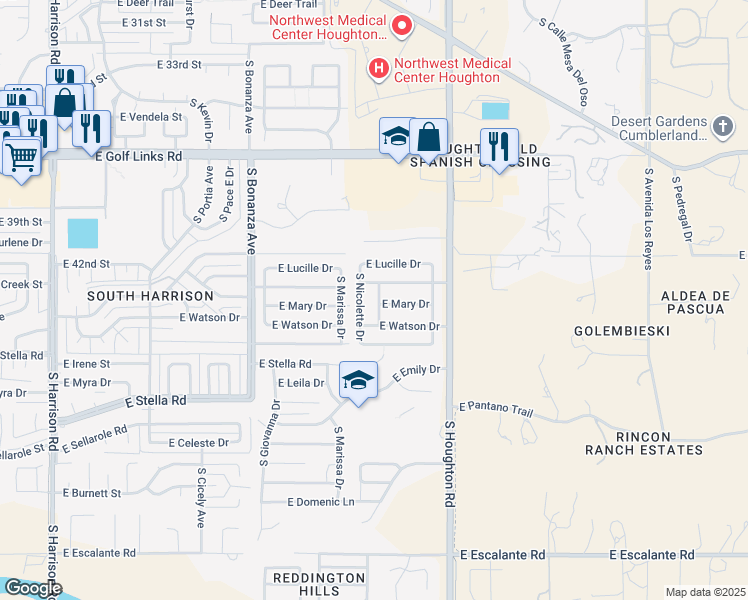 map of restaurants, bars, coffee shops, grocery stores, and more near 3040 South Elinore Drive in Tucson