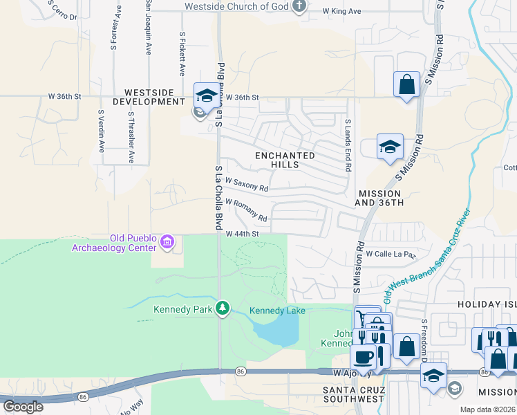 map of restaurants, bars, coffee shops, grocery stores, and more near 1955 West Saxony Road in Tucson