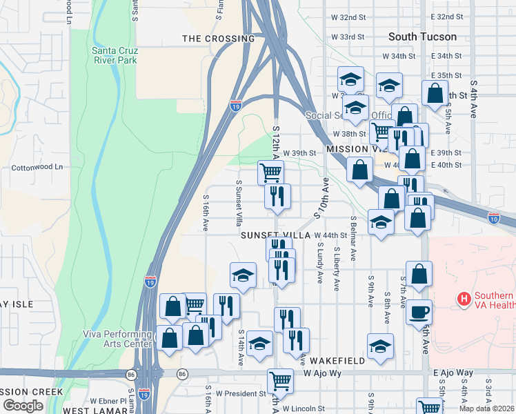 map of restaurants, bars, coffee shops, grocery stores, and more near 650 West 42nd Street in Tucson
