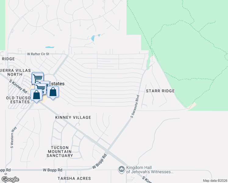 map of restaurants, bars, coffee shops, grocery stores, and more near 5441 West Box R Street in Tucson