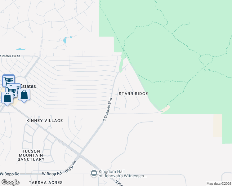 map of restaurants, bars, coffee shops, grocery stores, and more near 5309 West Box R Street in Tucson