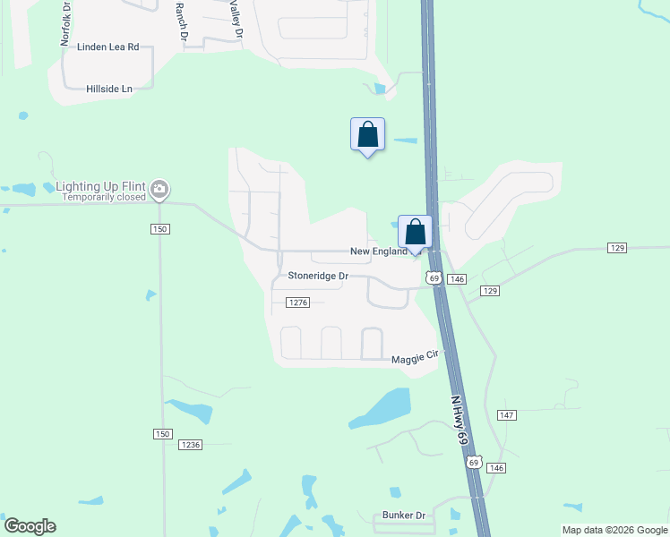 map of restaurants, bars, coffee shops, grocery stores, and more near 3242 Stoneridge Drive in Flint