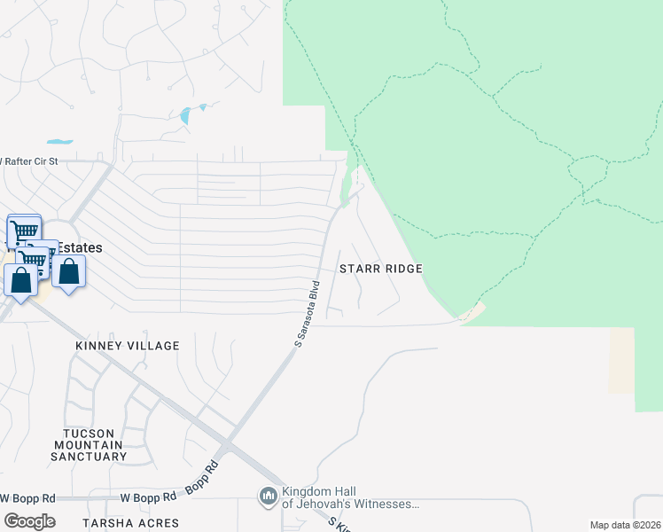 map of restaurants, bars, coffee shops, grocery stores, and more near 5309 West Box R Street in Tucson