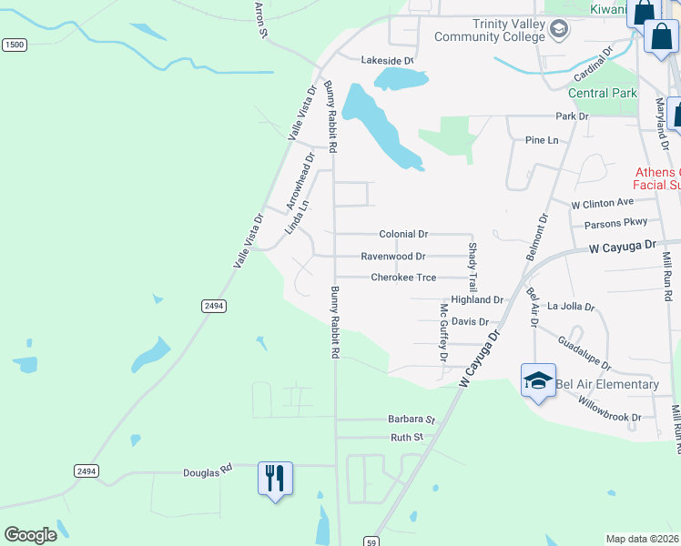 map of restaurants, bars, coffee shops, grocery stores, and more near 906 Bunny Rabbit Road in Athens
