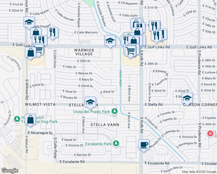 map of restaurants, bars, coffee shops, grocery stores, and more near 6872 East Mary Drive in Tucson