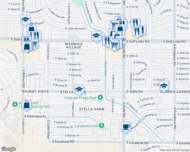 map of restaurants, bars, coffee shops, grocery stores, and more near 6872 East Mary Drive in Tucson