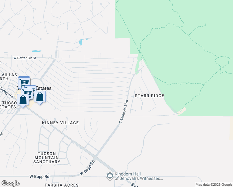 map of restaurants, bars, coffee shops, grocery stores, and more near 5364 West Lazy South Street in Tucson