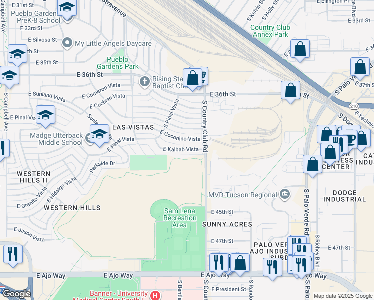 map of restaurants, bars, coffee shops, grocery stores, and more near 3016 East Kaibab Vista in Tucson