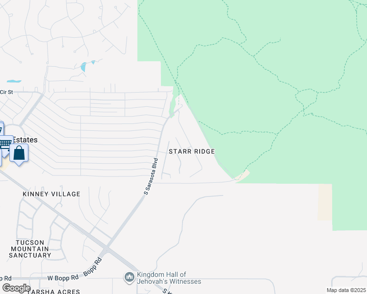 map of restaurants, bars, coffee shops, grocery stores, and more near 2982 South Pitchfork Court in Tucson