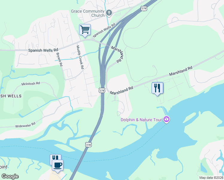 map of restaurants, bars, coffee shops, grocery stores, and more near Chislom Pl in Hilton Head Island