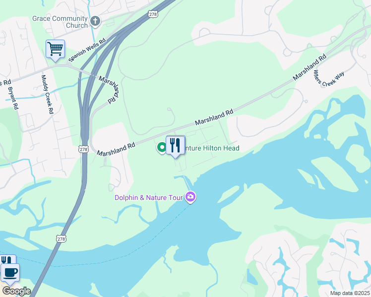 map of restaurants, bars, coffee shops, grocery stores, and more near 9 Simmons Road in Hilton Head Island
