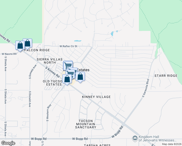 map of restaurants, bars, coffee shops, grocery stores, and more near 5818 West Bar X Street in Tucson