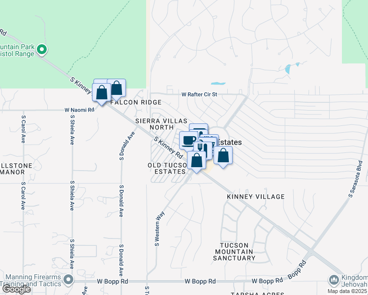 map of restaurants, bars, coffee shops, grocery stores, and more near 3045 South Alfredo Place in Tucson