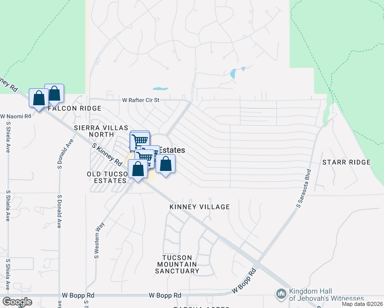 map of restaurants, bars, coffee shops, grocery stores, and more near 5818 West Bar X Street in Tucson
