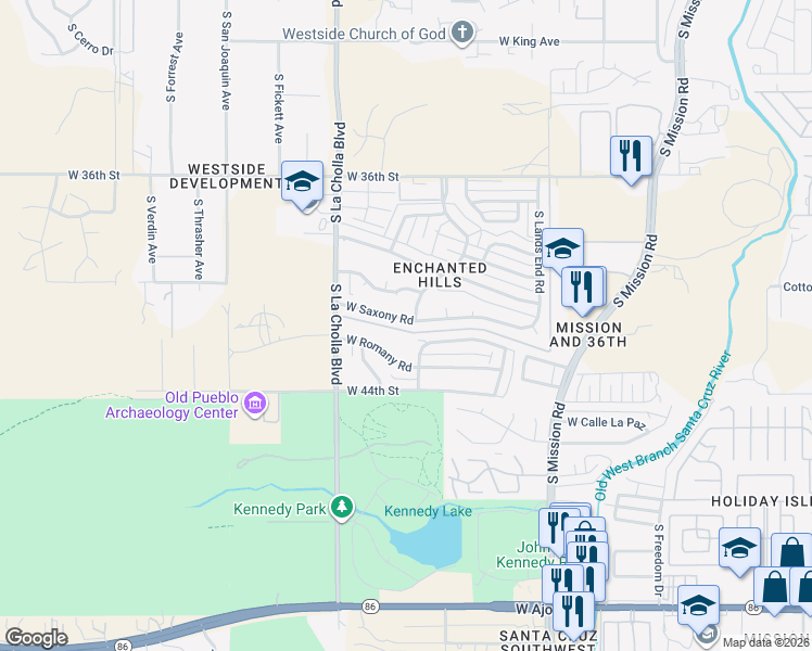 map of restaurants, bars, coffee shops, grocery stores, and more near 1955 West Saxony Road in Tucson