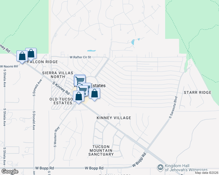 map of restaurants, bars, coffee shops, grocery stores, and more near 5818 West Bar X Street in Tucson