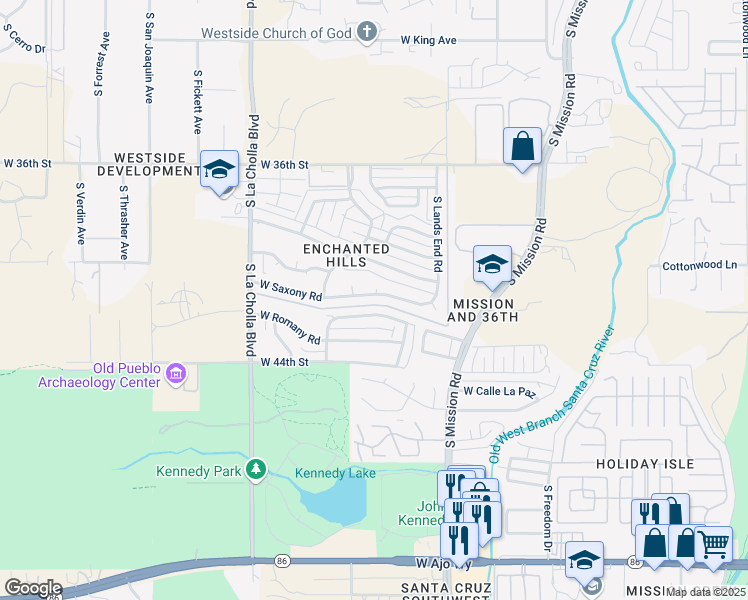 map of restaurants, bars, coffee shops, grocery stores, and more near 1851 West Saxony Road in Tucson