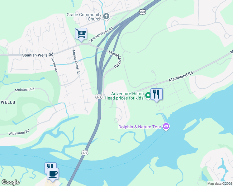 map of restaurants, bars, coffee shops, grocery stores, and more near 380 Marshland Road in Hilton Head Island