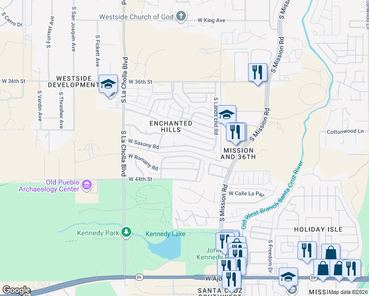 map of restaurants, bars, coffee shops, grocery stores, and more near 1851 West Saxony Road in Tucson