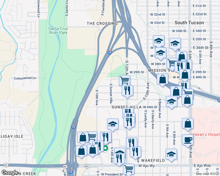 map of restaurants, bars, coffee shops, grocery stores, and more near 720 West 42nd Street in Tucson