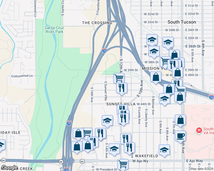 map of restaurants, bars, coffee shops, grocery stores, and more near 673 West 41st Street in Tucson