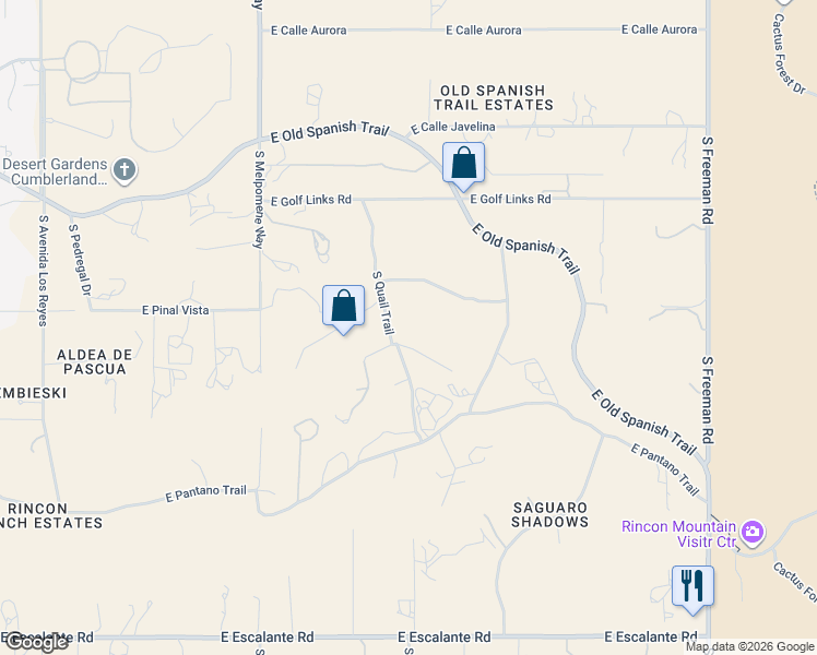 map of restaurants, bars, coffee shops, grocery stores, and more near 3035 South Quail Trail in Tucson